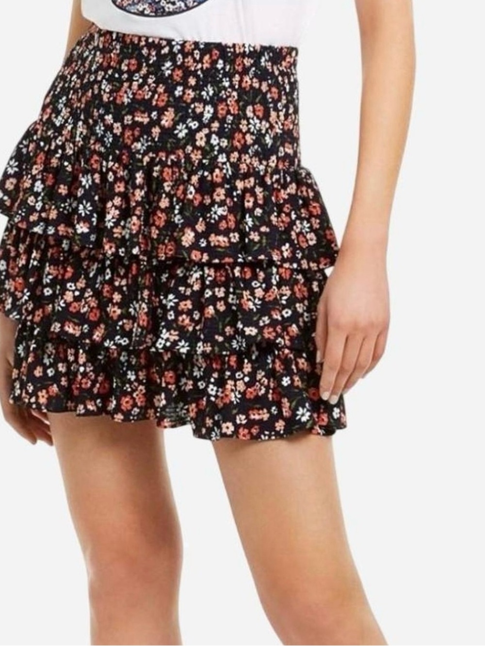 Michael Kors Floral Georgette Tiered Cascade Ruffle‎ Skirt Size S